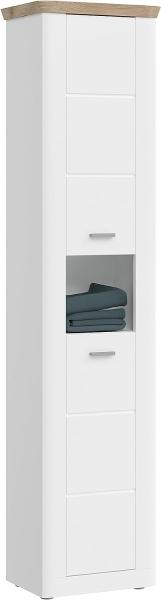 Badezimmer Hochschrank Michigan in weiß matt und Eiche 45x191 cm