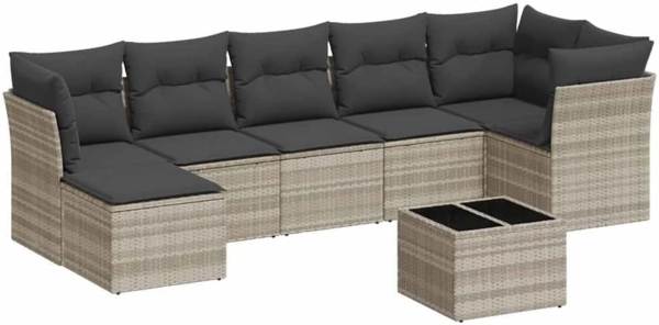 vidaXL 8-tlg. Garten-Sofagarnitur mit Kissen Hellgrau Poly Rattan 3249821