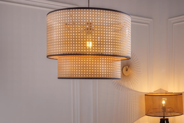 riess-ambiente Hängeleuchte VIENNA 45cm natur / schwarz, ohne Leuchtmittel, Wohnzimmer · mit Lampenschirm · Wiener Geflecht · Retro Bild 2