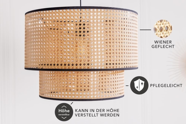 riess-ambiente Hängeleuchte VIENNA 45cm natur / schwarz, ohne Leuchtmittel, Wohnzimmer · mit Lampenschirm · Wiener Geflecht · Retro Bild 5