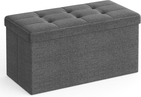 Songmics Sitzbank mit Stauraum, Sitztruhe, Sitzhocker, Aufbewahrungsbox, Fußablage, faltbar, belastbar bis 300 kg, 80 L, 76 x 38 x 38 cm, Leinenimitat, dunkelgrau LSF47K
