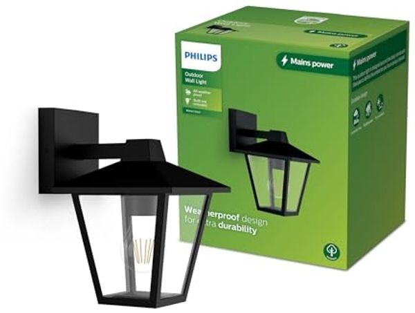 Philips Kinno Wandleuchte für den Außenbereich, Down-Light, ohne Sensor, Max. 25 Watt, E27-Fassung, Schwarz