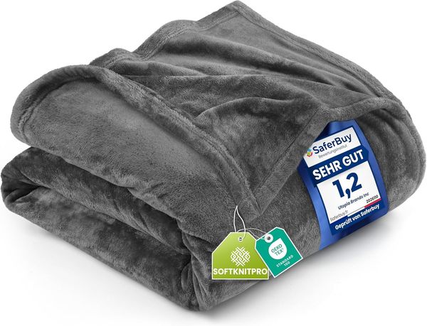 Utopia Bedding Kuschelige Fleecedecke [228x228 cm, Grau] Weiche, leichte, warme Flauschige Decke Kuschelige und atmungsaktive Decken für Bett Sofa Couch