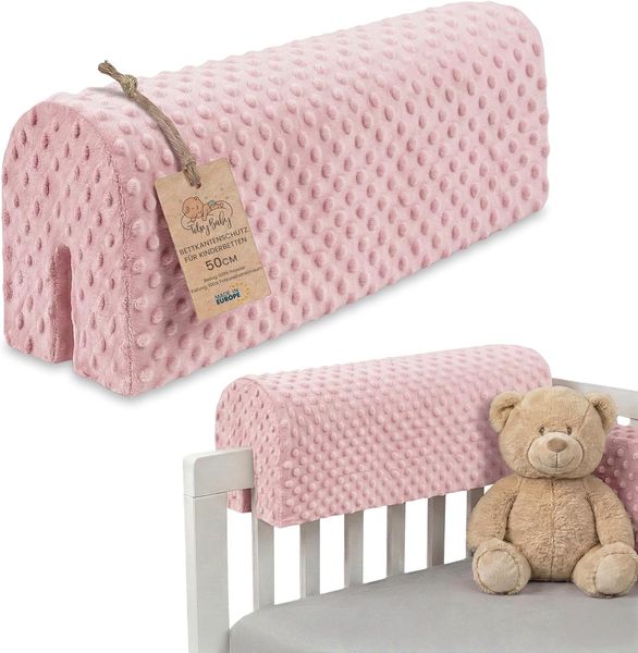Bettkantenschutz für Kinderbetten 50 cm - Schutz für Bettrahmen Baby Bett rausfallschutz für boxspringbett bettgitter mit Bezug Kantenschutz Kinder Babybett Rosa