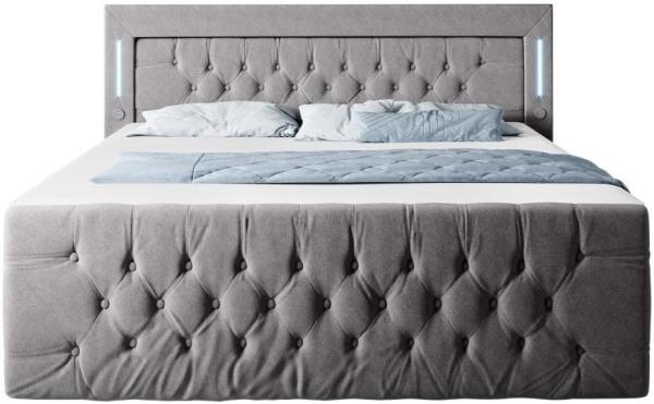 Boxspringbett Queen mit LED, USB und Stauraum 140x200 Grau H3