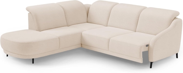 CAVADORE Ecksofa Blue/Eckcouch im modernen Design, inklusiv Kopfteilverstellung, Vorziehsitz motorisch, Klapptisch, USB-Anschluss und mattschwarzen Metallfüßen / 258 x 93 x 249 / Flachgewebe, Beige Bild 5