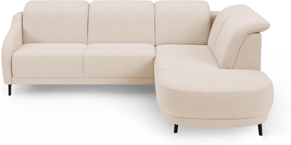 CAVADORE Ecksofa Blue/Eckcouch im modernen Design, inklusiv Kopfteilverstellung, Vorziehsitz motorisch, Klapptisch, USB-Anschluss und mattschwarzen Metallfüßen / 258 x 93 x 249 / Flachgewebe, Beige Bild 9
