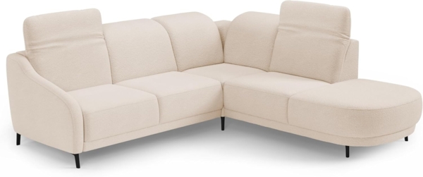 CAVADORE Ecksofa Blue/Eckcouch im modernen Design, inklusiv Kopfteilverstellung, Vorziehsitz motorisch, Klapptisch, USB-Anschluss und mattschwarzen Metallfüßen / 258 x 93 x 249 / Flachgewebe, Beige Bild 6