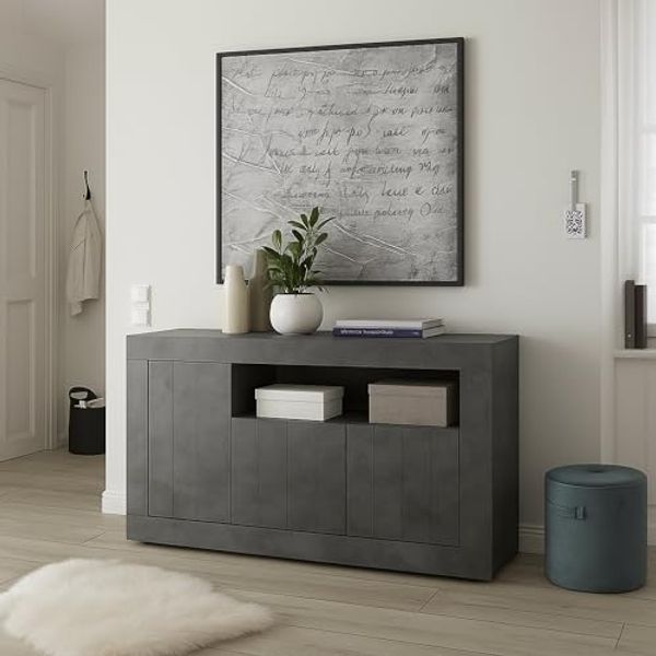 Dmora - Kommode Ledro, Wohnzimmerbuffet, Wohnzimmer-Sideboard, Moderne Küchen-Speisekammer, Made in Italy, 138x42 h86 cm, Schiefer