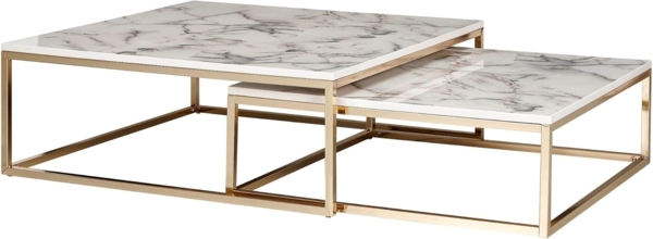 Wohnling 2er-Set Design Satztisch, Marmor Optik/Metall weiß/gold, 27 x 75 x 75 cm