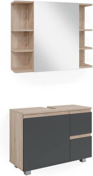 Vicco Badmöbelset J-shape Sonoma Anthrazit modern Badezimmer Schrank Badschrank Waschtischunterschrank Spiegelschrank Schranktür Schrankschublade Aufbewahrung