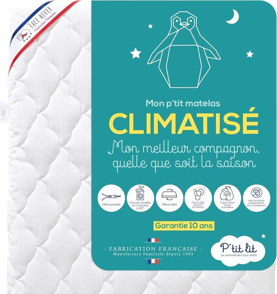 P'tit Lit - Klimatisiert Babymatratze | 70x140 cm | 1 Sommerseite / 1 Winterseite | Anti-Milbe | Abnehmbar | OekoTex