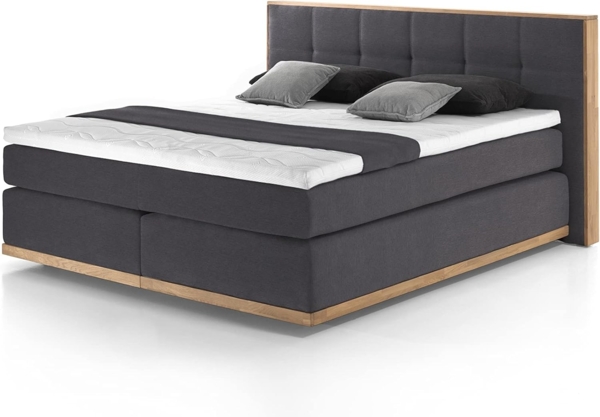 Mivano Levana Boxspringbett mit Sockel aus Eiche, 7-Zonen-Federkern, Matratzen H2/H3 + Topper Premium, Chenille, Grau, Liegefläche 200x200 cm Bild 5