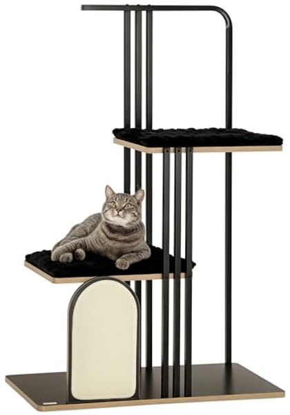 PawHut Kratzbaum Katzenkratzbaum mit 2 Plattformen, Stahl, Schwarz, Stahl, Schwarz, 48 x 85 x 128 cm
