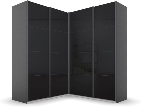 Rauch Möbel Quadra Schrank Eckschrank Schwebetürenschrank, Grau, 4-trg, inkl. 2 Kleiderstangen, 12 Einlegeböden, BxHxT 181x210x187 cm