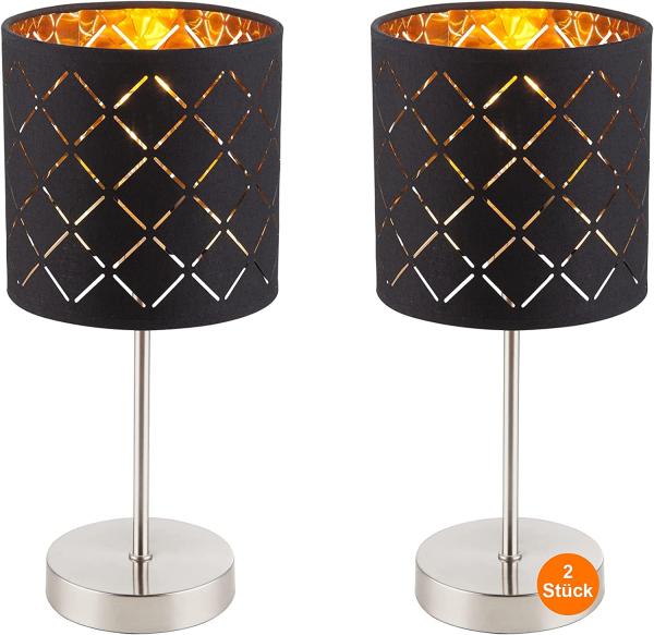 Nachttischlampe 2er Set Schwarz Lampenschirm Tischlampe Modern Klein Gold silber