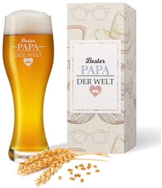 GRAVURZEILE Bierglas Leonardo Weizenglas mit Gravur - Bester Papa der Welt, Glas, Geschenk für Männer - Vatertagsgeschenk - 0,5l Weizenbierglas
