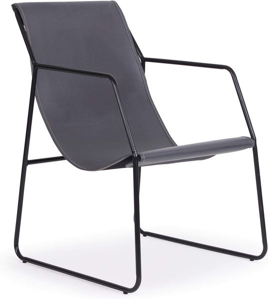 Ulysse Sessel mit schwarzem Metall und Kunstleder Grau