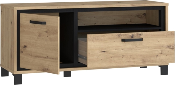 FORTE Trondheim TV-Unterschrank, Holzwerkstoff, Schwarz/Braun, 131,4 x 58,9 x 41,5 cm Bild 6