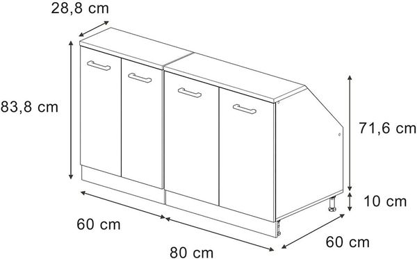 Dachschrägenschrank-Set Rion Weiß Riffel 140 cm 2er Set Schrankkorpuss 60 cm Tiefe Vicco Bild 3
