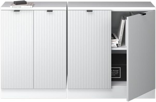 Dachschrägenschrank-Set Rion Weiß Riffel 140 cm 2er Set Schrankkorpuss 60 cm Tiefe Vicco Bild 7