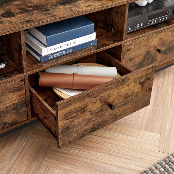 Vasagle TV-Schrank, Lowboard für Fernseher bis zu 65 Zoll, TV-Regal mit 3 Schubladen, 147 x 40 x 50 cm, Industrie-Design, Stahlgestell, vintagebraun-schwarz Bild 4