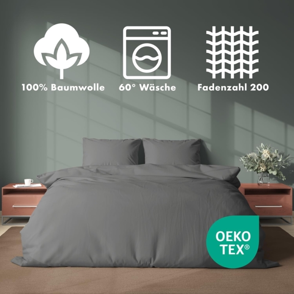 Jacobson Bettwäsche Set - 100% Baumwolle, Perkal, 3 teilig, Erhältlich in den Größen 135x200, 155x220, 200x200, 200x220, 240x220 Bild 3