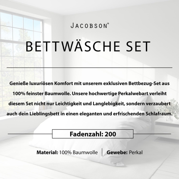 Jacobson Bettwäsche Set - 100% Baumwolle, Perkal, 3 teilig, Erhältlich in den Größen 135x200, 155x220, 200x200, 200x220, 240x220 Bild 5