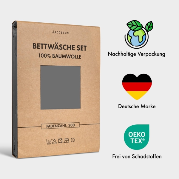 Jacobson Bettwäsche Set - 100% Baumwolle, Perkal, 3 teilig, Erhältlich in den Größen 135x200, 155x220, 200x200, 200x220, 240x220 Bild 7