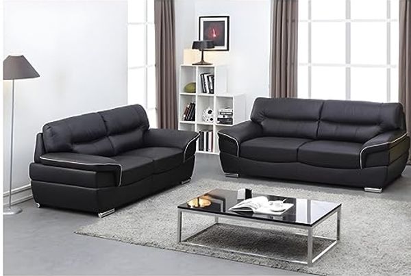 Vente-unique - THIBAULT Couchgarnitur Leder Schwarz - B 93 cm x H 87 cm x L 168 cm210 cm