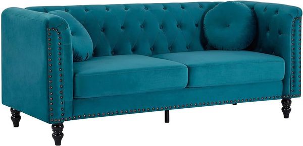 Vente-unique - TURNER Sofa SamtStoff Blau - B 77 cm x H 79 cm x L 190 cm