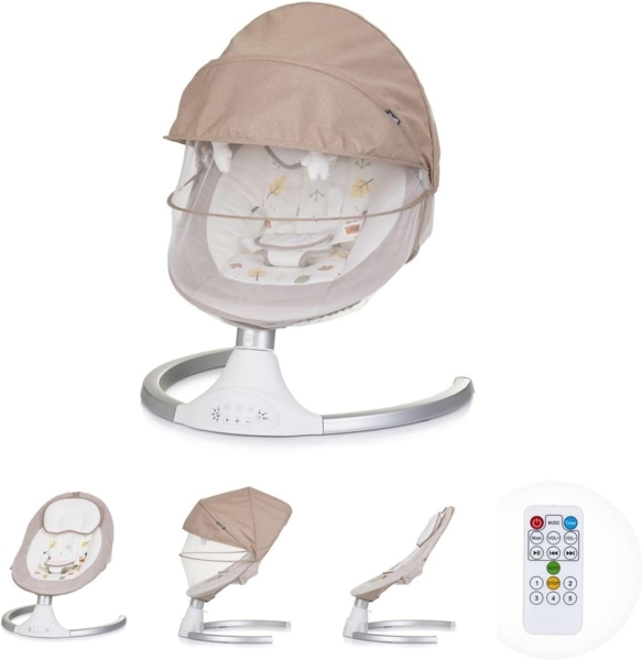 Chipolino Babywippe Brida, Fernbedienung Moskitonetz, Kissen, Plüschtiere, Timer beige