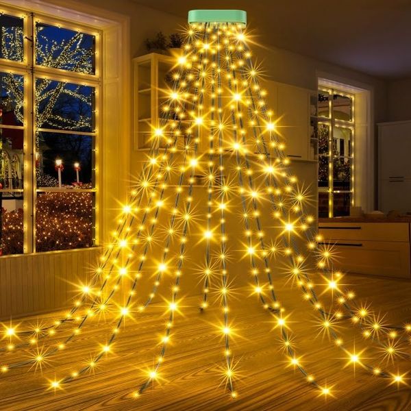 GYLEFY Lichterkette Weihnachtsbaum, 16 Stränge 3M 480LED Christbaumbeleuchtung mit Ring, Lichterkette IP65 Wasserdicht Timer 8Modi Christbaumbeleuchtung für Weihnachtsdeko Außen Innen-Warmweiß