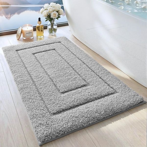 DEXI Badteppich rutschfeste,weicher Badezimmerteppich Wasserabsorbierend Badematte maschinenwaschbar Badvorleger für Dusche,Badewanne und Toilette - Hellgrau,60x90 cm