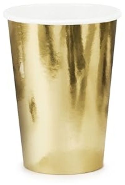 partydeco Becher, Papier, Pappbecher 220ml Einweg 6er Set Gold