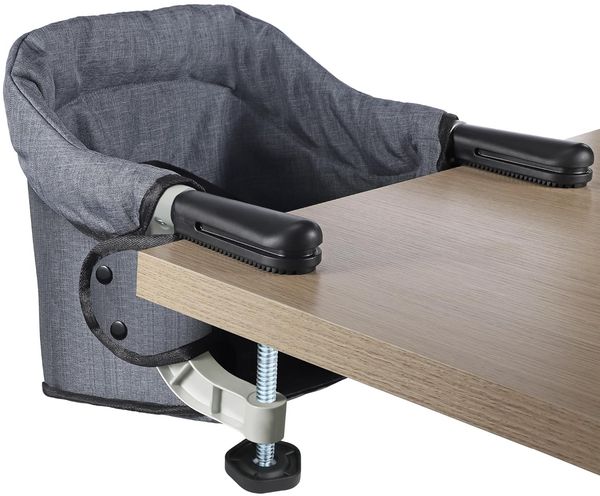 Tischsitz Faltbar Baby Hochstuhl Sitzerhöhung Portable Stabile Struktur Stuhlsitz mit Transportbeutel, Ideal für zu Hause und Unterwegs(Grau)