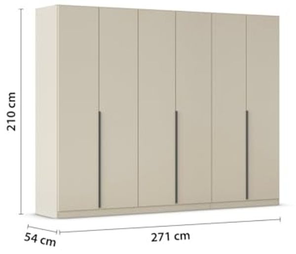 Rauch Möbel Alabama, Kleiderschrank, Garderobenschrank, 6-türig, Zubehör Basic, 3 Kleiderstangen, 3 Einlegeböden, Farbe Beige, Griff Grau metallic, 271 x 210 x 54 cm Bild 3