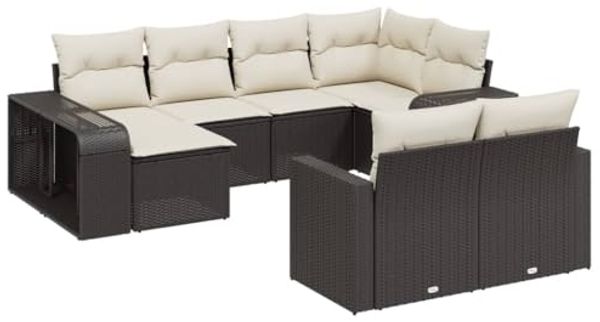 vidaXL 10-tlg. Garten-Sofagarnitur mit Kissen Schwarz Poly Rattan 3261286
