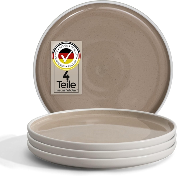 Hausfelder Geschirr-Set Steingut Geschirr 4er Set Teller flach, ø 27cm (4-tlg), 4 Personen, Steinzeug, spülmaschinen- & mikrowellengeeignet, Reaktivglasur