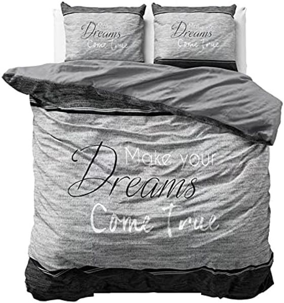 Sleeptime 'True Dreams' Bettwäsche mit Reißverschluss, 100% Baumwolle grau, 200x200 cm + 2x 80x80 cm
