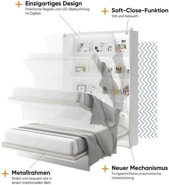 MEBLINI Schrankbett Bed Concept - BC-04 - 140x200cm Horizontal - Artisan Eiche - Wandbett mit Lattenrost - Klappbett mit Schrank - Wandklappbett - Murphy Bed - Bettschrank Bild 6