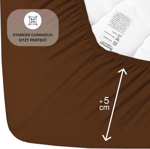 Buymax® Spannbettlaken 180x200 cm Doppelpack 100% Baumwolle Spannbetttuch Bettlaken Jersey, Matratzenhöhe bis 25 cm, Farbe Schokobraun Bild 4
