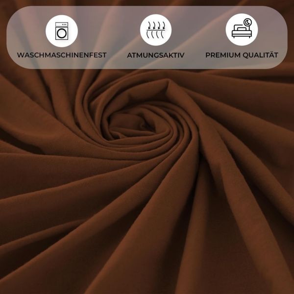 Buymax® Spannbettlaken 180x200 cm Doppelpack 100% Baumwolle Spannbetttuch Bettlaken Jersey, Matratzenhöhe bis 25 cm, Farbe Schokobraun Bild 5