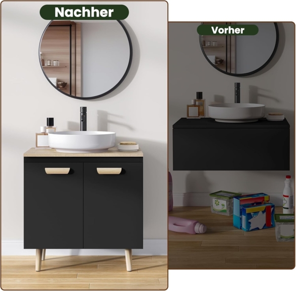 EUGAD Waschbeckenunterschrank Unterschrank Badezimmerschrank Waschtisch Badschrank Beistellschrank mit 2 Türe 60 x 40 x 60,5 cm Schwarz/Natur Bild 4
