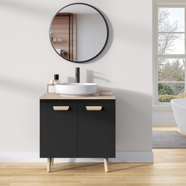 EUGAD Waschbeckenunterschrank Unterschrank Badezimmerschrank Waschtisch Badschrank Beistellschrank mit 2 Türe 60 x 40 x 60,5 cm Schwarz/Natur Bild 8