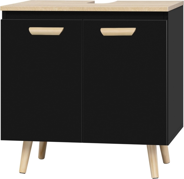 EUGAD Waschbeckenunterschrank Unterschrank Badezimmerschrank Waschtisch Badschrank Beistellschrank mit 2 Türe 60 x 40 x 60,5 cm Schwarz/Natur