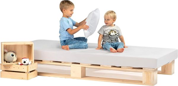 sunnypillow 120x200 cm Palettenbett aus Holz Holzbett Massivholzbett Bett aus Paletten Palettenmöbel Naturholz Fichte europalette 80 90 100 120 140 160 180 200 220 240x200 cm