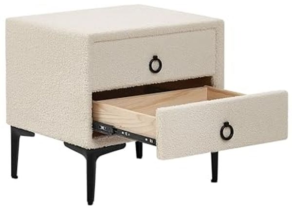 Nachttisch mit 2 Schubladen SEZANNE Bouclé Cremeweiß
