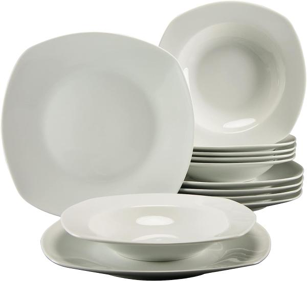 CreaTable Tafelservice Geschirr-Set Amelie (12-tlg), 6 Personen, Porzellan, Geschirr, Teller Set, weiß, 12 Teile, für 6 Personen