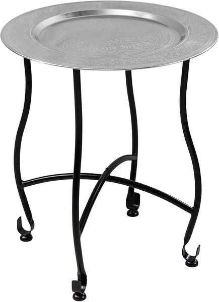 riess-ambiente Beistelltisch MARRAKESCH 50cm silber / schwarz · Wohnzimmertisch aus Metall (Einzelartikel, 1-St), Teetisch · rund · handmade · abnehmbares Tablett · orientalisch